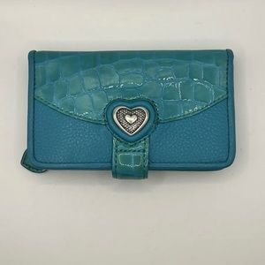 Brighton Bellissimo Heart Teal Blue Card Case Wallet NWOT